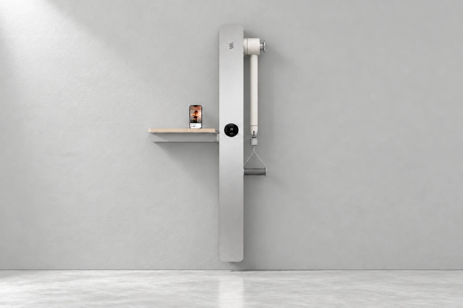 Amp System — complete front view in a light mineral-gray studio, illustrative photograph